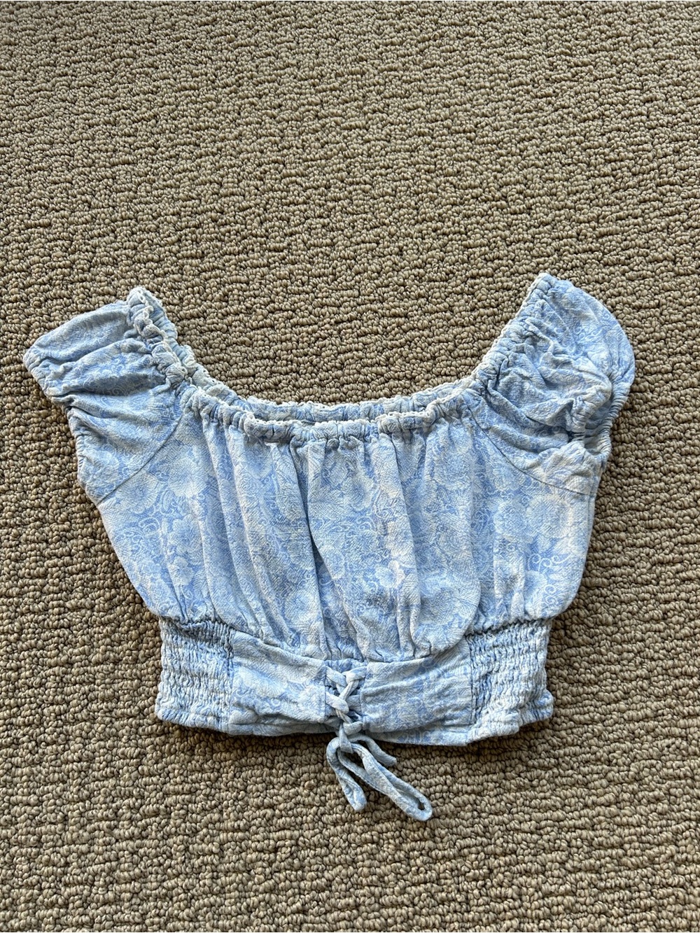 Aeropostale Light Blue Paisley Off-Shoulder Crop Top